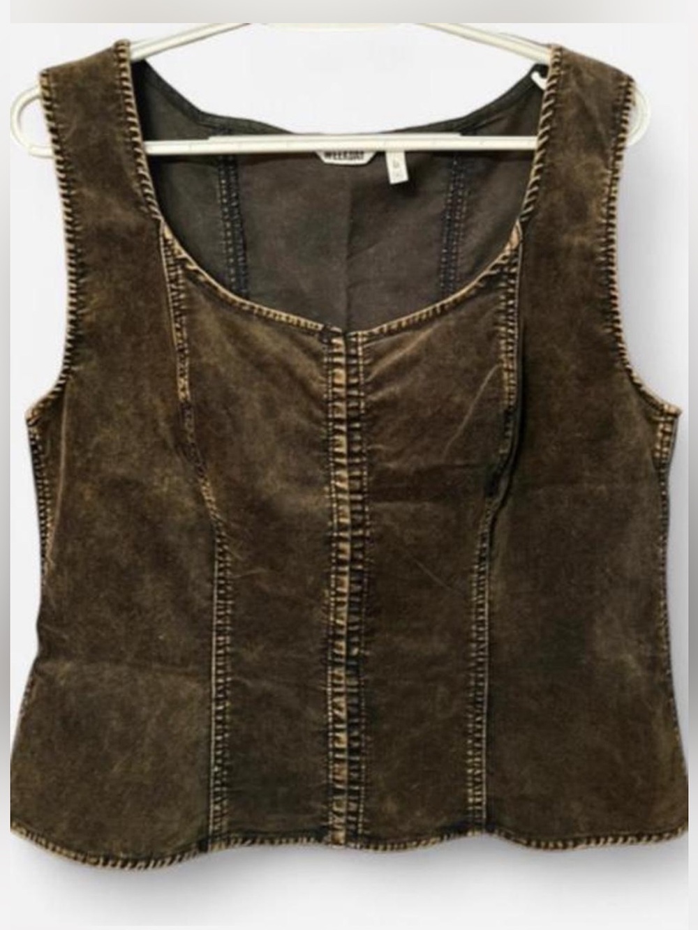 Weekday Brown Mineral Wash Suede-Effect Panelled Tank Vest Top